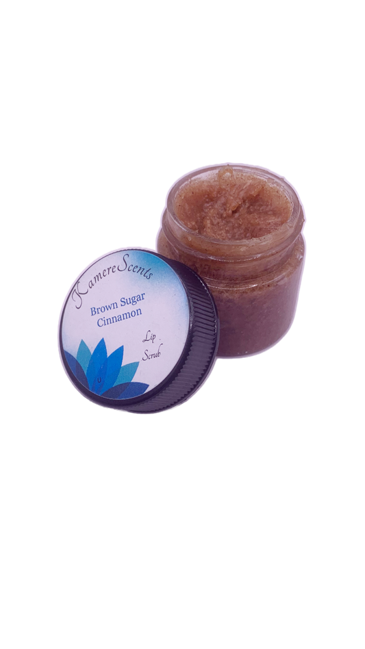 Kamere Scents Brown Sugar Cinnamon lip scrub is a blend of natural ingredients to help exfoliate lips. The ingredients are edible and have a spice flavor.  Directions: Gently massage the lip scrub in a circular motion on your damp lips for 1-2 minutes before wiping it off. It is recommended to not exfoliate more than twice a week.